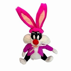 Warner Bros VTG 1997 Looney Tunes Sylvester Cat Plush Pink Bunny Ears Easter 12"